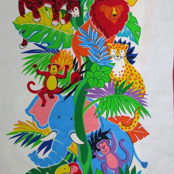 Vintage Cotton Metric Imperial Child Growth Chart Jungle Animals Birds Palms - Picture 3 of 9